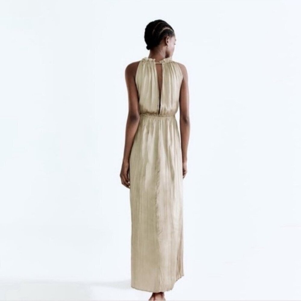 NWT Zara Wrinkle Look Satin Effect Sleeveless Cut Out Midi Dress - Size XL - Picture 2 of 10